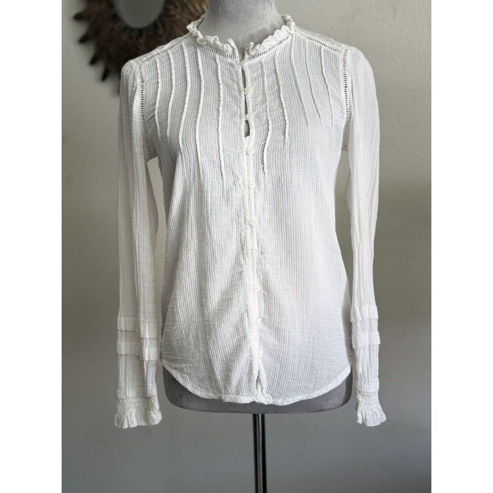 Faherty Willa 100% Organic Cotton Button Front Top Sz S Long Sleeve Peasant Boho